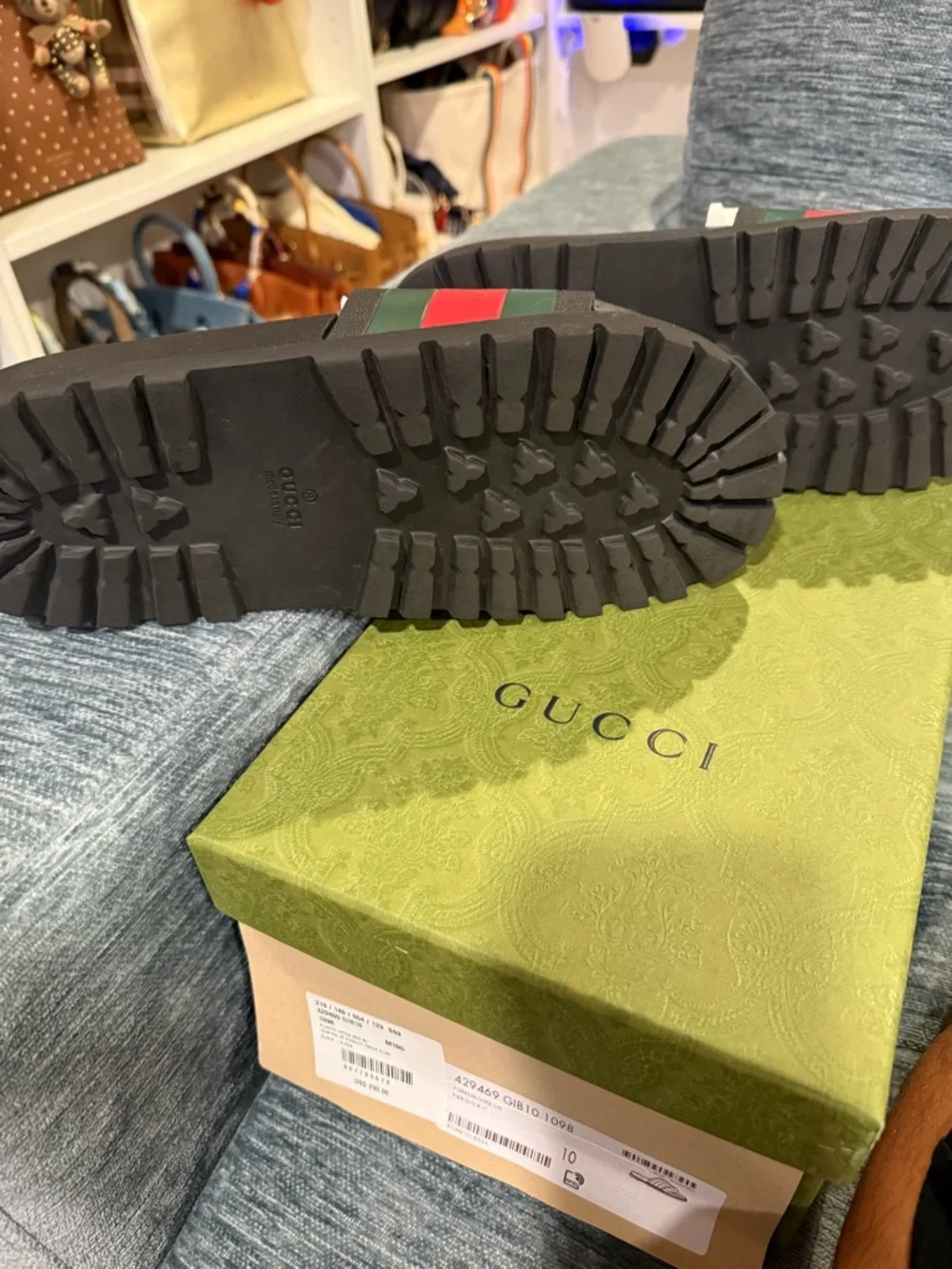 Gucci Black Slides with Red and Green Web Stripe - Picture 3 of 7